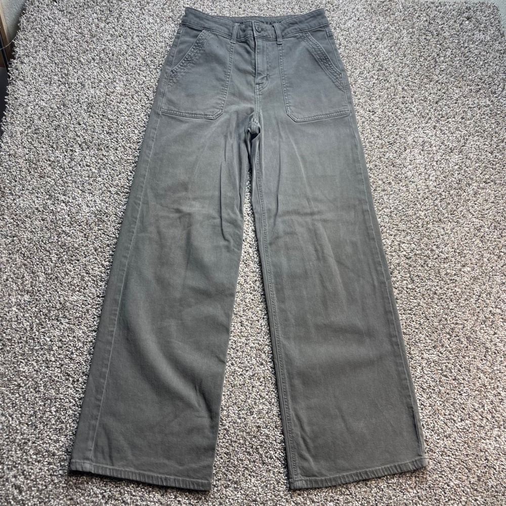 American Eagle Super High-Rise Baggy Wide Leg Women 2 Pants Grey Regular Stretch